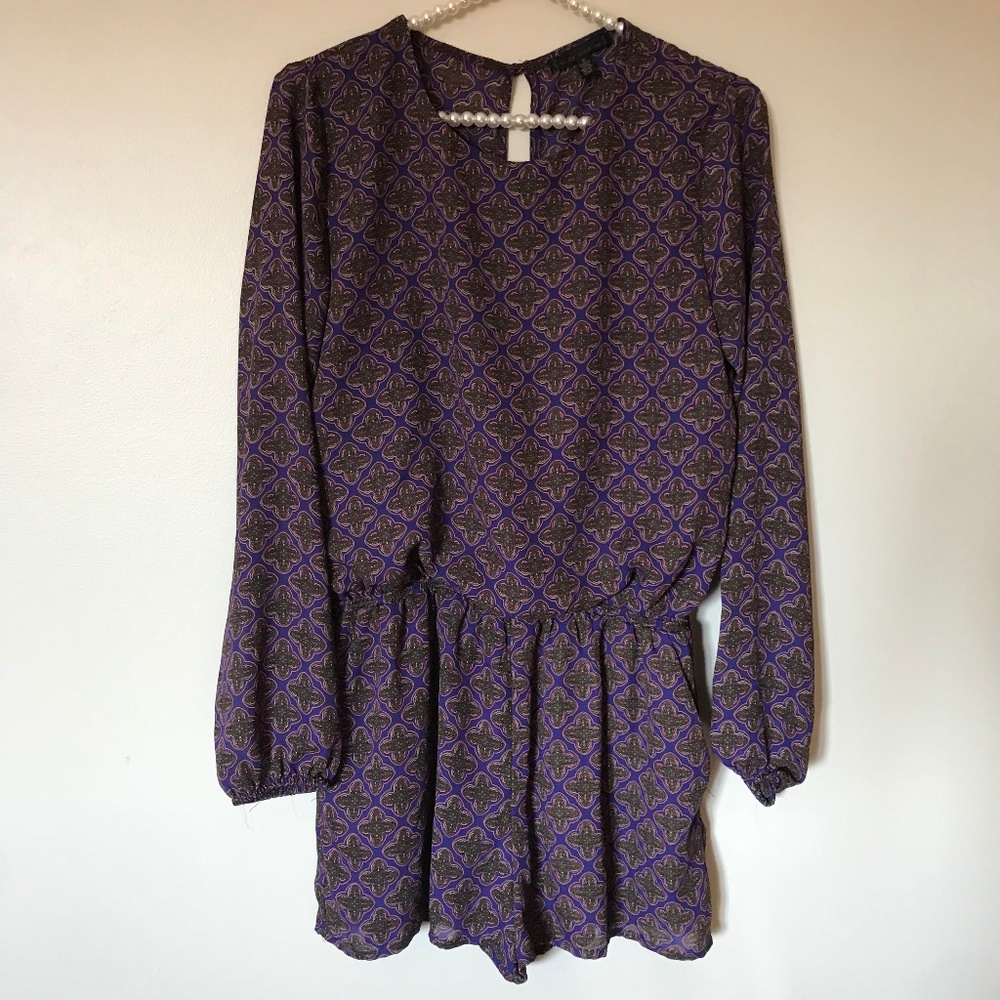Purple and Blue Geometric Patterned Romper